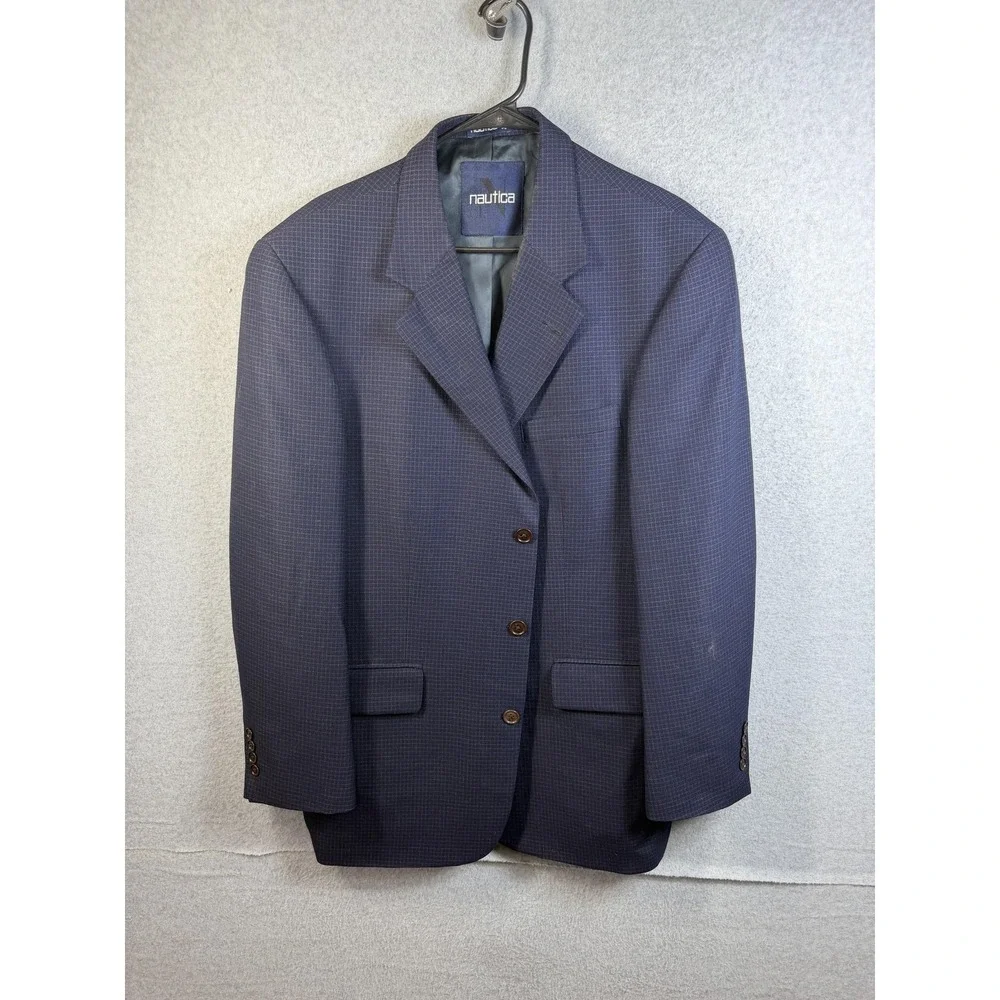 Nautica Blazer Mens 44R Blue Check Wool Sport Coat Jacket Lord &‎ Taylor Classic